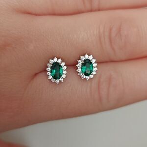 0.8 Carat Emerald Sterling Silver Diana Stud Earrings